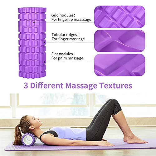 Soulpala 5pcs Foam Roller Masaje Kit con Rejilla de Liberación Miofascial, con Rodillos de Espuma, Roller Stick, Bolas Masaje y Bandas de Resistencia Relajar Piernas y Partes Cuerpo Adoloridas