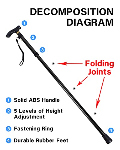 SPDYCESS Bastones Plegables, Aluminio Ajustable Bastón Ligero Portátil Viaje Bastones de Trekking Ergonómico Mango Antideslizante Alpenstock para Mujeres Hombres Excursionistas Mayores