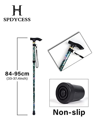 SPDYCESS Bastones Plegables, Estampado Flores Aluminio Ajustable Bastón Ligero Portátil Viaje Bastones Trekking Ergonómico Mango Antideslizante Alpenstock para Mujeres Hombres Excursionistas Mayores