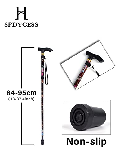 SPDYCESS Bastones Plegables, Estampado Flores Aluminio Ajustable Bastón Ligero Portátil Viaje Bastones Trekking Ergonómico Mango Antideslizante Alpenstock para Mujeres Hombres Excursionistas Mayores