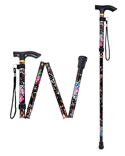 SPDYCESS Bastones Plegables, Estampado Flores Aluminio Ajustable Bastón Ligero Portátil Viaje Bastones Trekking Ergonómico Mango Antideslizante Alpenstock para Mujeres Hombres Excursionistas Mayores