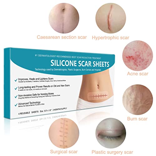 Sraeriot Silicone Scar Removal Shoets Aplatantes Suaviza Las Hojas De Cicatrices Removedor De Cicatriz Resultante De Las Tiras De La Cicatriz De La Cirugía 4pcs, Parches De Reparación De Cicatrices