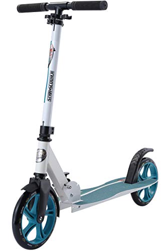 STAR SCOOTER Patinete Patineta Scooter Plegable para niños y niñas a Partir de 7 años y Adultos, 205mm Kickscooter Manillar Ajustable, Blanco