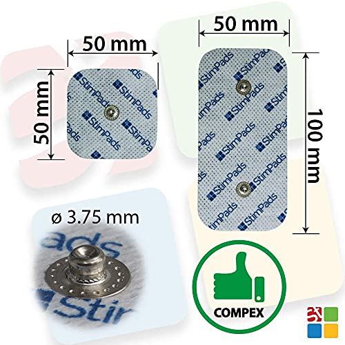 StimPads Electrodos para Compex*, promopack con 4 electrodos 50x100mm “Snap Dual” y 8 electrodos 50x50mm. ¡Funcionan a la perfección con Compex*! ¡Ahorra un 60% en comparación con los Originales!