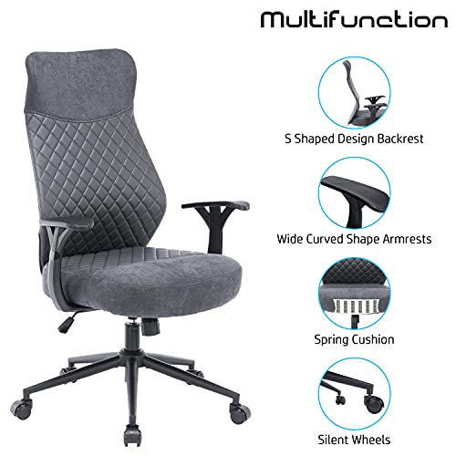 STmeng Life P4 Silla de Oficina Ergonómica, Silla Escritorio Silla Ejecutiva Silla Computadora con Respaldo, Sillas Trabajo en Casa con Altura Regulable Cuero Sintético Asiento Acolchado, Gris