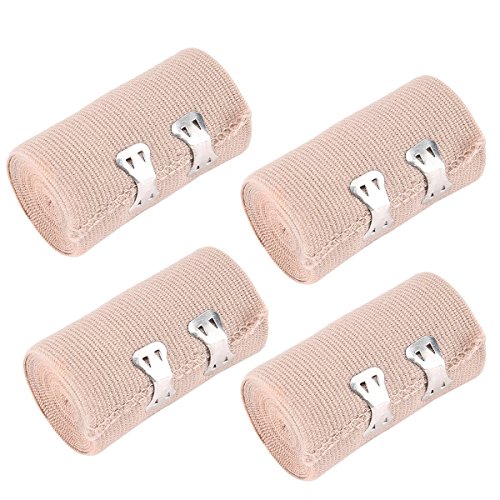 SUMEDTEC Envoltura de venda elástica Rollo 4,5m x 10cm de envoltura de compresión con clips metálicos adicionales para soporte de tobillo 4pcs