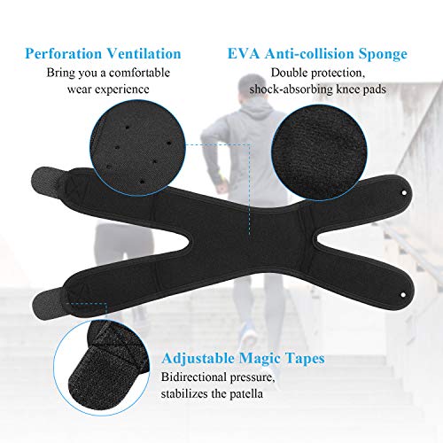 Sumind Correa de Rodilla de Tendón de Rótula Correa de Soporte de Rodilla Ajustable Rodillera para Senderismo, Correr, Fútbol, Sentadillas, Baloncesto, Béisbol, Tenis y Voleibol (Negro)