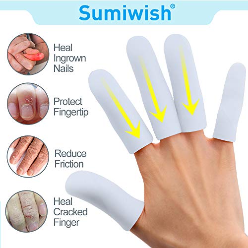 Sumiwish - 5 pares de dedos de gel, mangas, protección de dedos gruesa, resistente al agua, silicona, pulgar, mangas, protector de dedos para dedos y artritis de dedos (blanco)