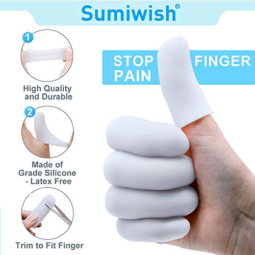 Sumiwish - 5 pares de dedos de gel, mangas, protección de dedos gruesa, resistente al agua, silicona, pulgar, mangas, protector de dedos para dedos y artritis de dedos (blanco)