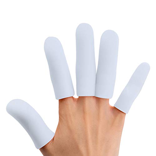 Sumiwish - 5 pares de dedos de gel, mangas, protección de dedos gruesa, resistente al agua, silicona, pulgar, mangas, protector de dedos para dedos y artritis de dedos (blanco)