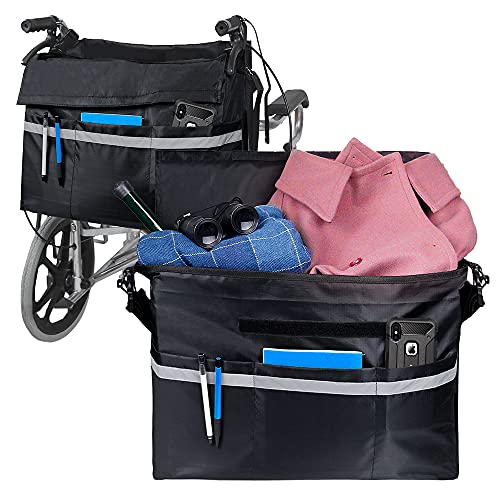 supregear Bolsa de Silla de Ruedas, Bolsa de Accesorios de Silla de Ruedas Bolsa de Gran Capacidad Cinturón Reflectante de Seguridad, Bolsa Oxford para Cualquier estilo Silla Ruedas para Peatones