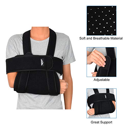 supregear Cabestrillo Brazo Soportes de Brazos, Ajustable Cómodo Cabestrillo Hombro Cabestrillo Hombro Inmovilizador Envolver Respirable Soporte de Hombre para Brazo/Mano/Codo Lesionado - Negro