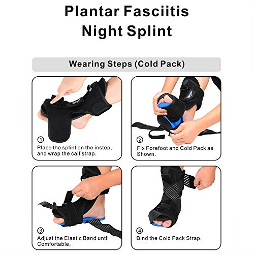 supregear Fascitis Plantar Férula Nocturna, Ajustable Transpirable Soporte Plantar con Bola de Masaje Puntiagudo y Paquete de Gel Reutilizable para Tendinitis de Aquiles, Caída del Pie, Tobillo