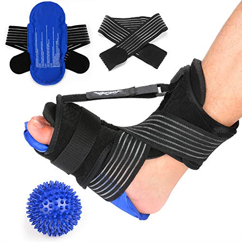 supregear Fascitis Plantar Férula Nocturna, Ajustable Transpirable Soporte Plantar con Bola de Masaje Puntiagudo y Paquete de Gel Reutilizable para Tendinitis de Aquiles, Caída del Pie, Tobillo