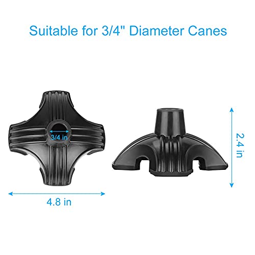 supregear Punta de Bastón, Goma Antideslizante Repuesto Punta de Bastón de Soporte, Independiente 4 Puntos Reemplazo de Punta de Bastón para Diámetros de 3/4 (0.75) de Pulgada Bastones Estándar, Negro