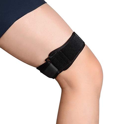 SupreGear Rodilla Protector Cinta para Tendón, Correa de banda IT para Rodilla, Cinta Rotuliana Ajustable, Cómoda y Transpirable para el Síndrome de la Banda Iliotibial - Negro