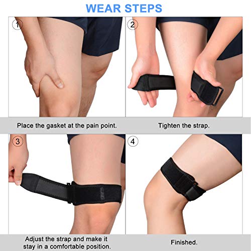 SupreGear Rodilla Protector Cinta para Tendón, Correa de banda IT para Rodilla, Cinta Rotuliana Ajustable, Cómoda y Transpirable para el Síndrome de la Banda Iliotibial - Negro