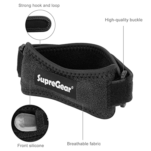 supregear Rodillera (2 Piezas), Correa de Soporte Ajustable para el Tendón Rotuliano con Silicona, Correa de Soporte para la Rodilla, Ideal para Correr Baloncesto Voleibol, Negro