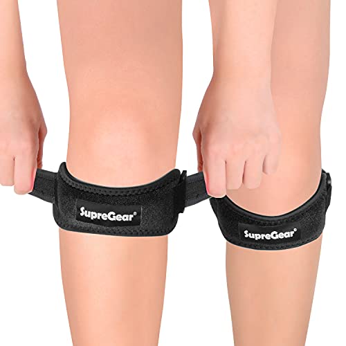 supregear Rodillera (2 Piezas), Correa de Soporte Ajustable para el Tendón Rotuliano con Silicona, Correa de Soporte para la Rodilla, Ideal para Correr Baloncesto Voleibol, Negro