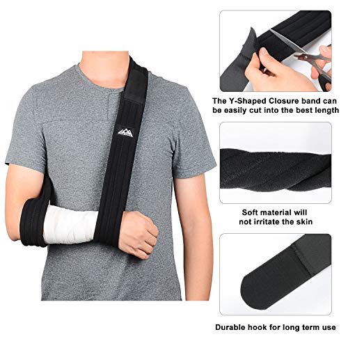 SupreGear Soportes de Brazos, Cabestrillo para el Brazo Ajustable, Ligero Cómodo Hombro Inmovilizador Brazo Sling Transpirable Médico Soporte de Hombro para Lesionado Brazo/Mano/Codo - 180cm - Negro