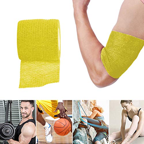 SUPVOX Cinta de Vendaje Médico Adhesiva Elástica Rollos de Vendaje Autoadhesivos Cinta Deportiva Fuerte para Dedos y Esguinces 5x5cm 5 Piezas (Amarillo)