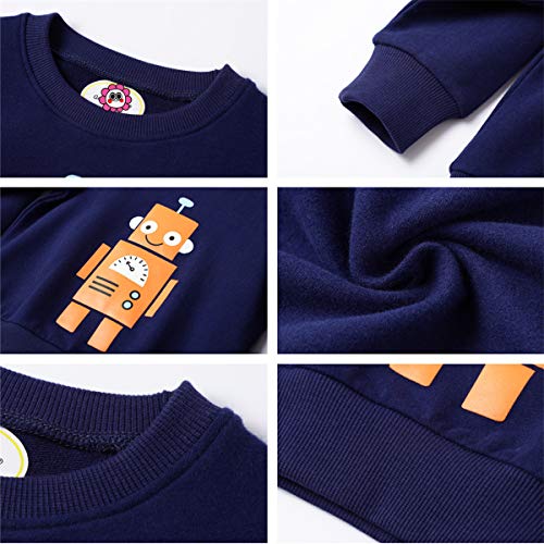 Surwin Sudadera Cuello Redondo para niños Unisex Jersey Manga Larga Algodón Suave Casual Camiseta Superior Ropa Invierno Chándal (Robot Azul Oscuro,6T/130cm)