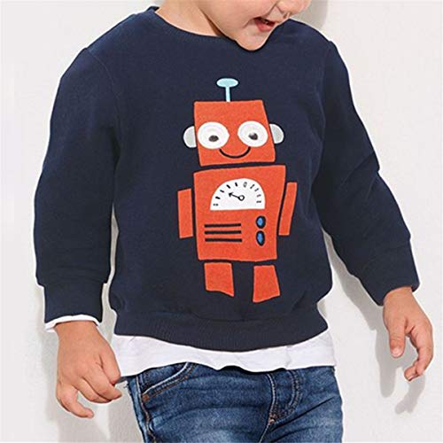 Surwin Sudadera Cuello Redondo para niños Unisex Jersey Manga Larga Algodón Suave Casual Camiseta Superior Ropa Invierno Chándal (Robot Azul Oscuro,6T/130cm)