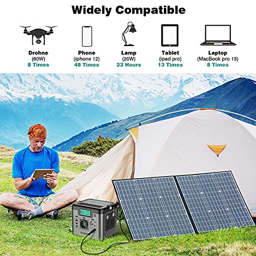 SWAREY Generador Solar Portátil 518Wh/144000mAh Onda Sinusoidal Pura AC/DC/USB/Tipo C (PD 30W) Estación de Energía Exterior Estación Solar Portátil para Viaje Acampada Autocaravana con un Bolso S500