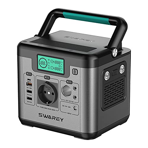 SWAREY Generador Solar Portátil 518Wh/144000mAh Onda Sinusoidal Pura AC/DC/USB/Tipo C (PD 30W) Estación de Energía Exterior Estación Solar Portátil para Viaje Acampada Autocaravana con un Bolso S500