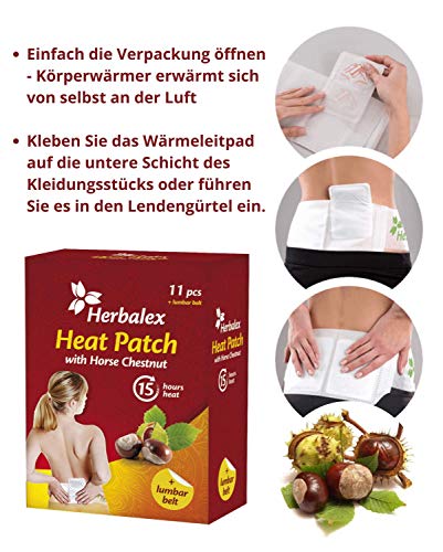 SwissMedicus Parches térmicos con castaño + vendaje de cadera interior, 15 horas de calor agradable, listo para usar, activado por aire, puro natural, 11 unidades