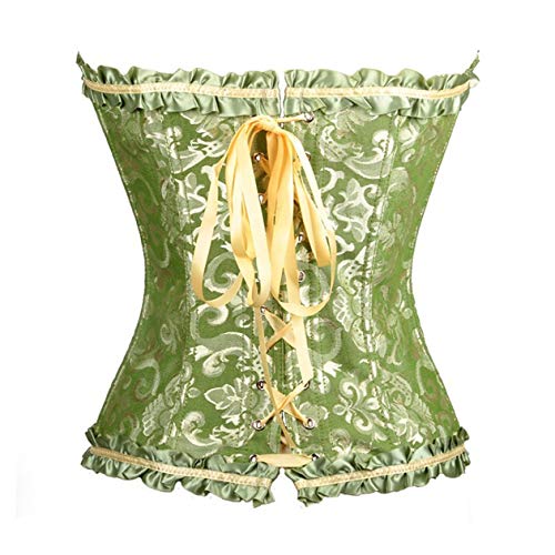 SxyBox Mujer Steampunk Brocado Encaje Corsé y Cinta Ajustable Waist Bustier para Fiesta Navidad y Halloween Carnaval Bar con G-String