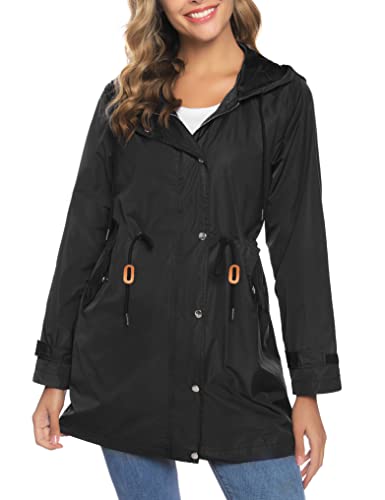 Sykooria Chaqueta Impermeable Mujer Abrigos Impermeables para Mujer con Capucha Chaqueta de Lluvia con Cremallera de Manga Larga Cortavientos Impermeable Mujer Chubasqueros Largo Mujer