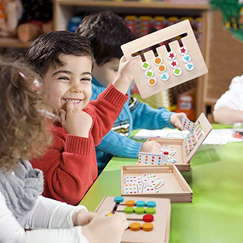 Symiu Juguetes Montessori Tablero Juego de Madera Puzzles Infantiles con Tarjetas de Patrón y Disco de Color Juguete De Rompecabezas Madera para Niños 3 4 5 Años