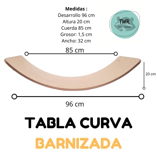 Tabla curva de madera fabricada de manera artesanal en Zaragoza (España). Tabla de equilibrio Montessori