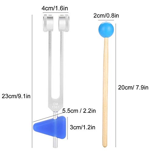 Taidda Diapasón, 136.1Hz Diapasón de aleación de Aluminio 9.1 x 1.6 Pulgadas Kit de Instrumentos de Plata de Baja frecuencia con mazo y triángulos de Silicona