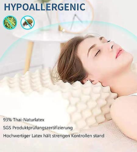 Tailove Almohada Cervical Latex Natural, Almohada Ortopédica para Dormir Profundo Almohadas Ergonómicas De LáTex para Dolor De Cuello, Almohada Viscoelastica Funda De ExtraíBle Y Lavable