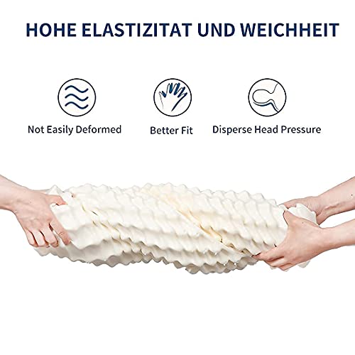 Tailove Almohada Cervical Latex Natural, Almohada Ortopédica para Dormir Profundo Almohadas Ergonómicas De LáTex para Dolor De Cuello, Almohada Viscoelastica Funda De ExtraíBle Y Lavable