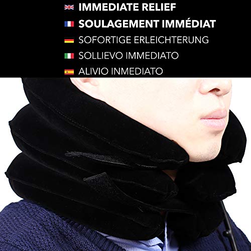 TAKIT Collarín Tracción Cervical Inflable Del Cuello - Para El Dolor De Cabeza Y Hombros - Tamaño Ajustable, Duradero Y De Alta Calidad - Negro