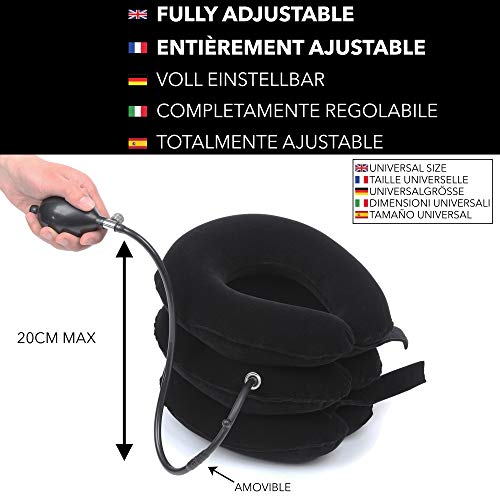 TAKIT Collarín Tracción Cervical Inflable Del Cuello - Para El Dolor De Cabeza Y Hombros - Tamaño Ajustable, Duradero Y De Alta Calidad - Negro