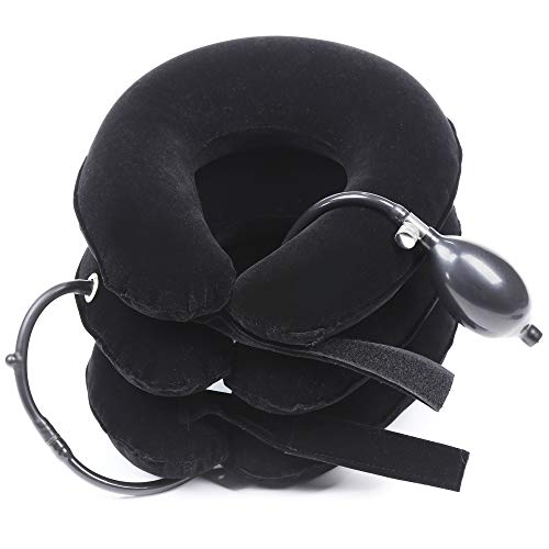 TAKIT Collarín Tracción Cervical Inflable Del Cuello - Para El Dolor De Cabeza Y Hombros - Tamaño Ajustable, Duradero Y De Alta Calidad - Negro