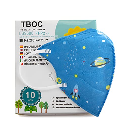 TBOC Mascarillas FFP2 [Pack 10 Unidades] Máscaras [Talla Pequeña] Desechables [Planetas y Estrellas] 5 Capas [No Reutilizables] Transpirables Plegables con Pinza Nasal [Certificadas y Homologadas]