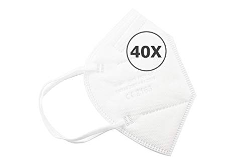 TBOC Mascarillas FFP2 - [Pack 40 Unidades] Máscaras Desechables [Color Blanco] 5 Capas [No Reutilizables] Transpirables Plegables con Pinza Nasal [Certificadas y Homologadas CE 2163]