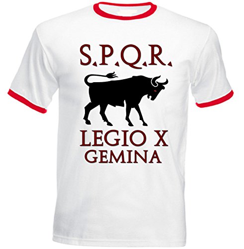 Té square1st Men 's Legio X gemina – Rome Red Ringer manga blanco xx-large