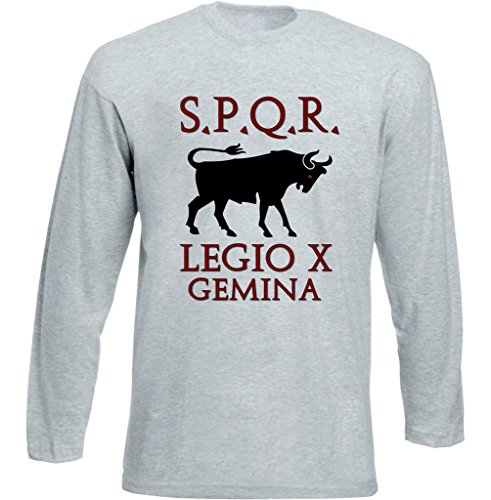 Té square1st Men 's SPQR Legio Decima gemina Grey Long Sleeved – Camiseta gris xx-large