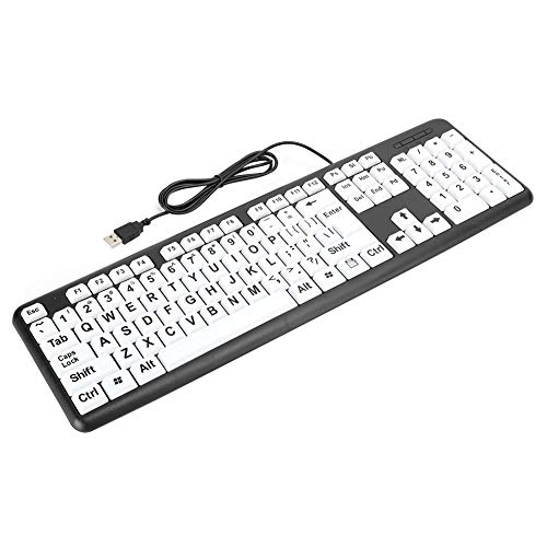 Teclado de Computadora con Letra Grande,Teclado Personas Mayores,Teclado Blanco Negro de Alto Contraste USB con Cable,Teclado para Personas Discapacidad Visual,Teclado de PC para Personas Mayores