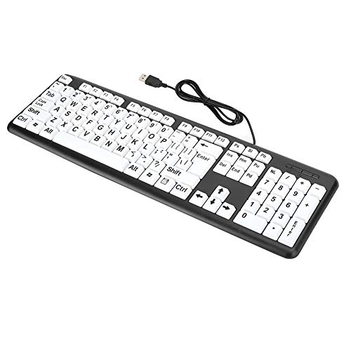 Teclado de Computadora con Letra Grande,Teclado Personas Mayores,Teclado Blanco Negro de Alto Contraste USB con Cable,Teclado para Personas Discapacidad Visual,Teclado de PC para Personas Mayores