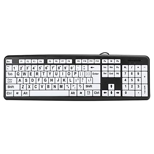 Teclado de Computadora con Letra Grande,Teclado Personas Mayores,Teclado Blanco Negro de Alto Contraste USB con Cable,Teclado para Personas Discapacidad Visual,Teclado de PC para Personas Mayores