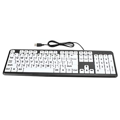 Teclado de Computadora con Letra Grande,Teclado Personas Mayores,Teclado Blanco Negro de Alto Contraste USB con Cable,Teclado para Personas Discapacidad Visual,Teclado de PC para Personas Mayores