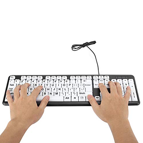 Teclado de Computadora con Letra Grande,Teclado Personas Mayores,Teclado Blanco Negro de Alto Contraste USB con Cable,Teclado para Personas Discapacidad Visual,Teclado de PC para Personas Mayores