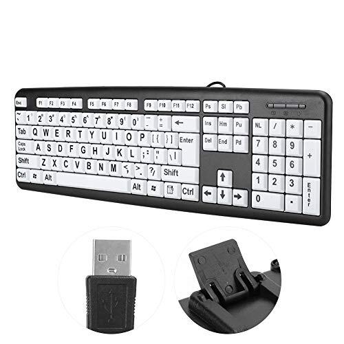 Teclado de impresión Grande Teclado de computadora con Cable USB Teclado de Alto Contraste Letras Negras de Gran tamaño para Personas Mayores/Ancianos/Baja visión(Negro)